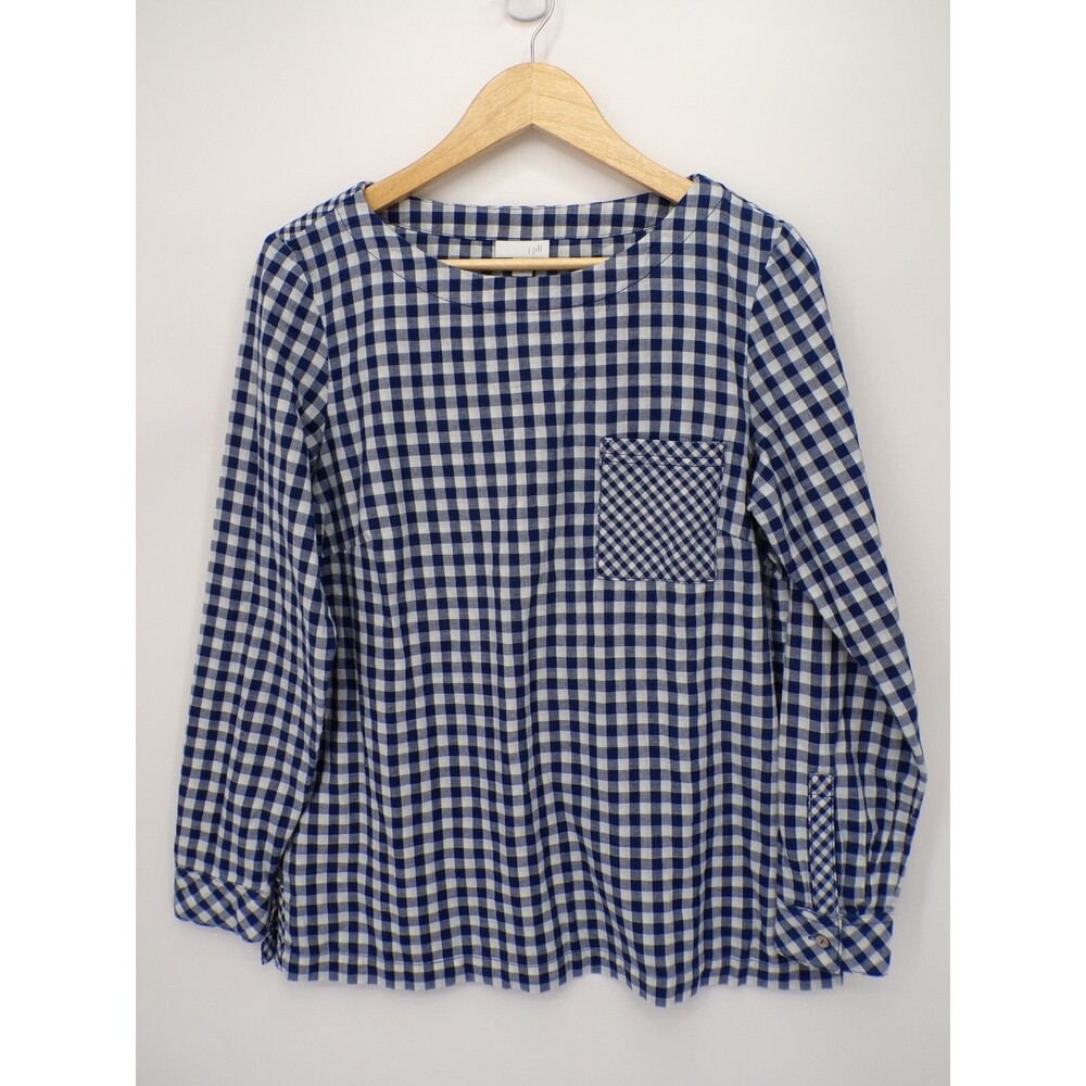J.Jill Blue & White Gingham Check Button Back Long Sleeve Top Size Small